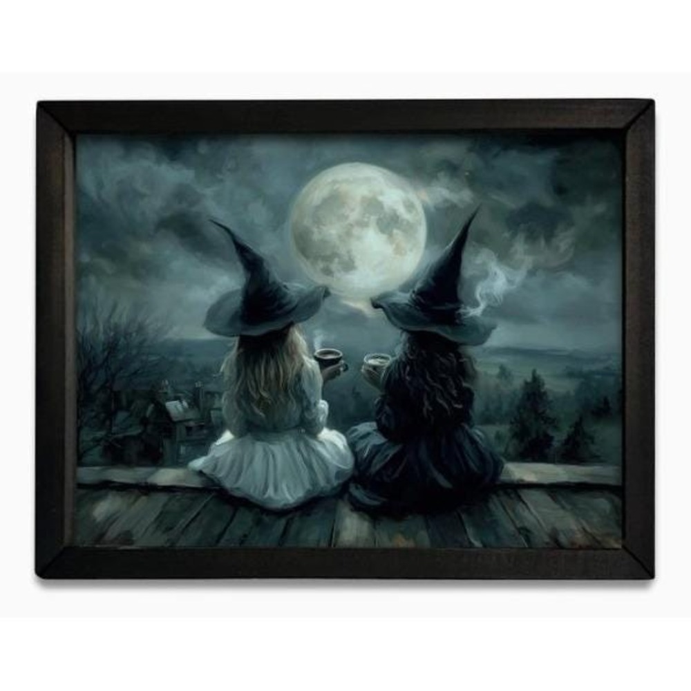 Coffee Witches Under Full Moon Box Frame Halloween Picture 12x16 Wall Decor NEW